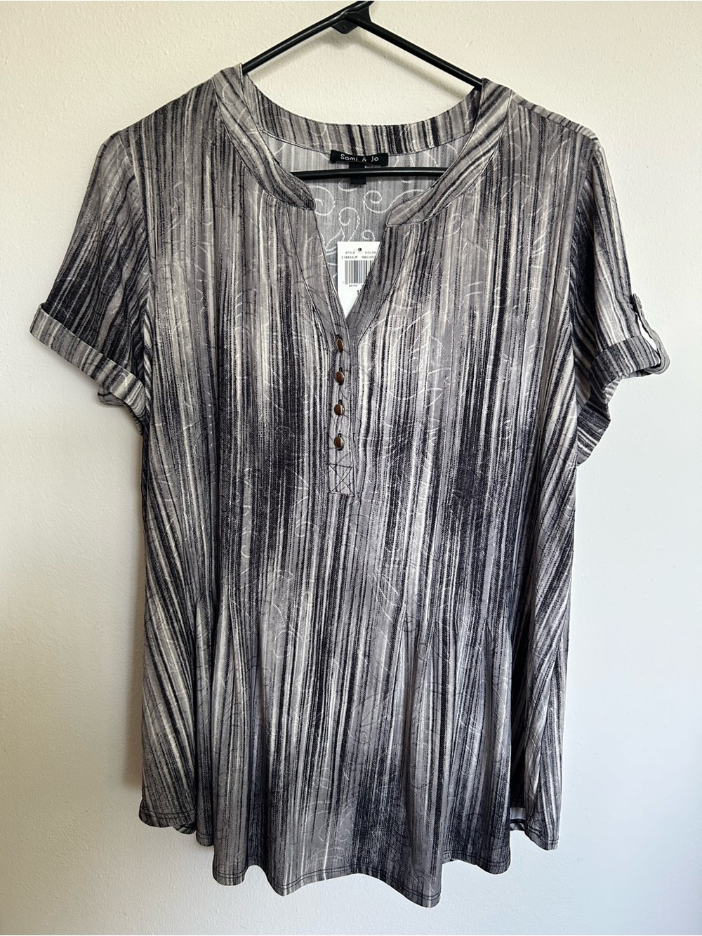 Sami & Jo Black and Gray Striped Henley Tunic